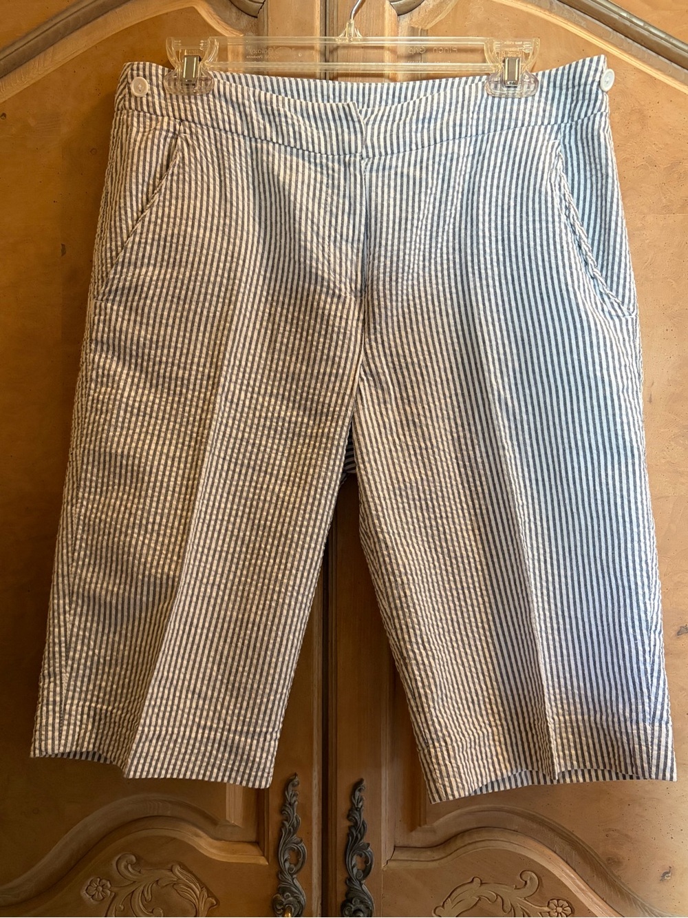 Larry Levine Navy and White Vertical Stripe Shorts
